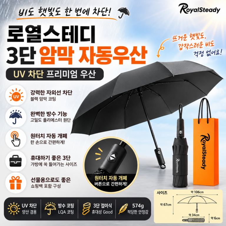 비도 막고 햇빛도 가리고 싶다면? 암막·자동개폐 로열스테디 3단 우산 추천·장단점