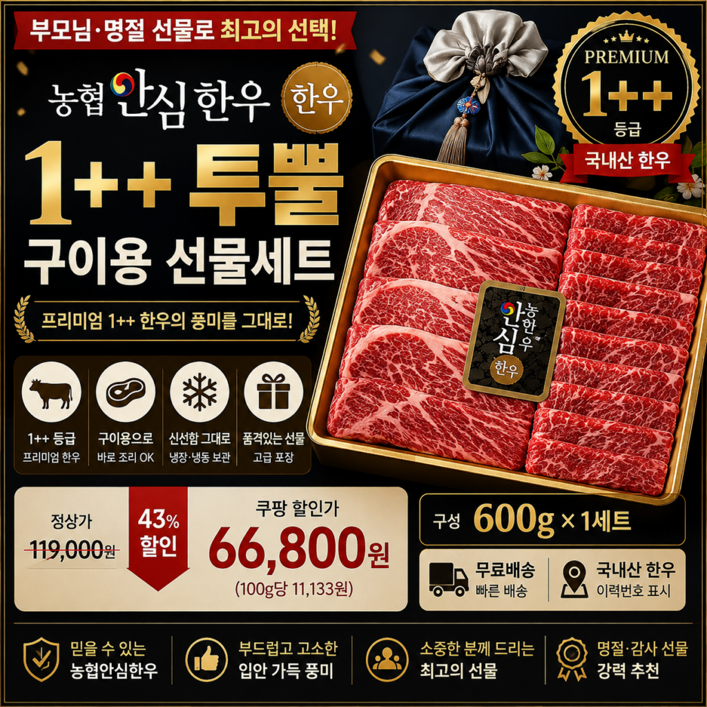 추석 명절 선물세트 추천 농협안심한우 1++ 구이용 600g 쿠팡 6만원대 할인 가격 제품 이미지