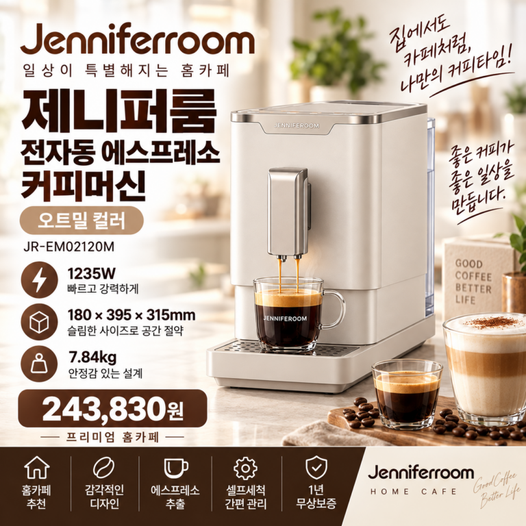 제니퍼룸 에스프레소 머신 JR-EM02120M 1235W 폭18cm 슬림형