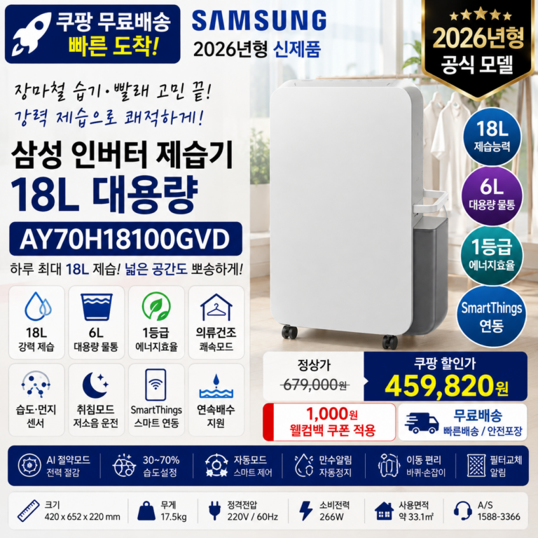 삼성 제습기 18L AY70H18100GVD 1등급·SmartThings 쿠팡 45만원대