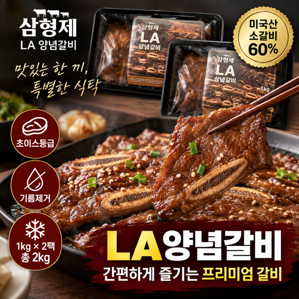 LA갈비 양념갈비 삼형제 1kg×2 미국산 초이스 기름제거 5만원대 제품 이미지
