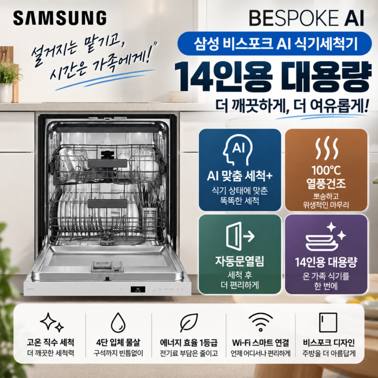 삼성 식기세척기 BESPOKE AI DW80F73X1UEW 14인용 열풍건조 초특가 행사