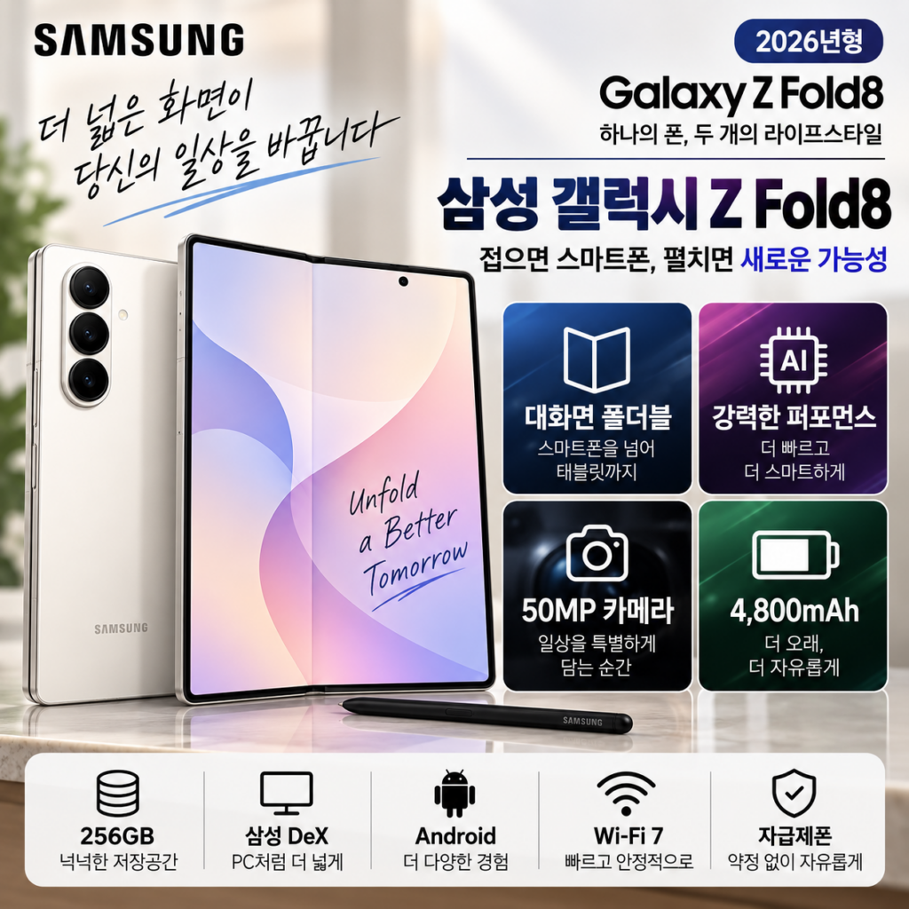 삼성 갤럭시 Z Fold8 자급제 SM-F971N 256GB 할인 구매 혜택 제품 이미지