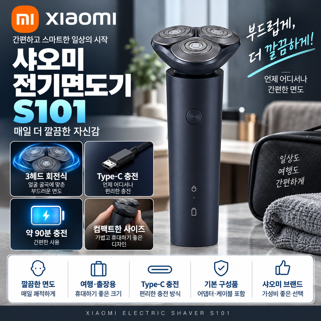 샤오미 전기면도기 S101 3헤드 회전식 면도기 구성·충전 가격 정리 제품 이미지