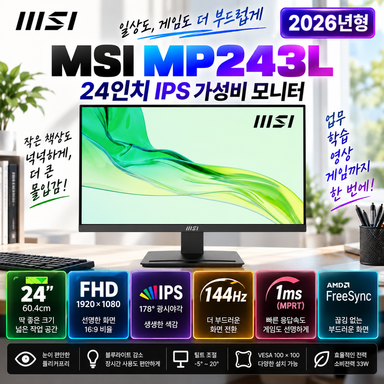 MSI PRO MP243L 24인치 IPS 144Hz 업무·게임용 모니터 가격 정리