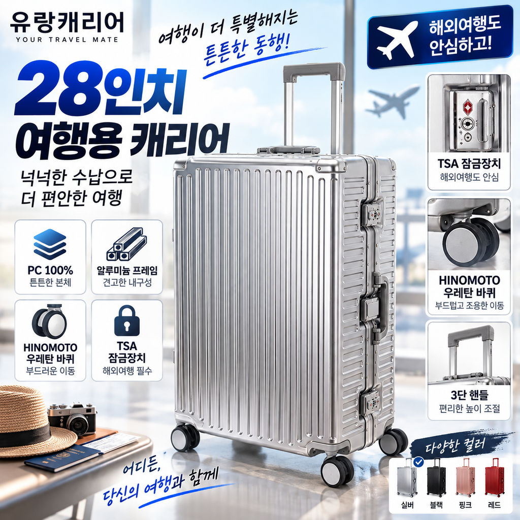 해외여행 대형 캐리어 유랑캐리어 28인치 PC 프레임형 TSA 구성 확인 제품 이미지