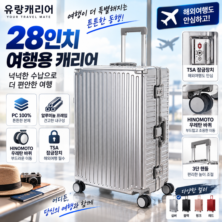 해외여행 대형 캐리어 유랑캐리어 28인치 PC 프레임형 TSA 구성 확인