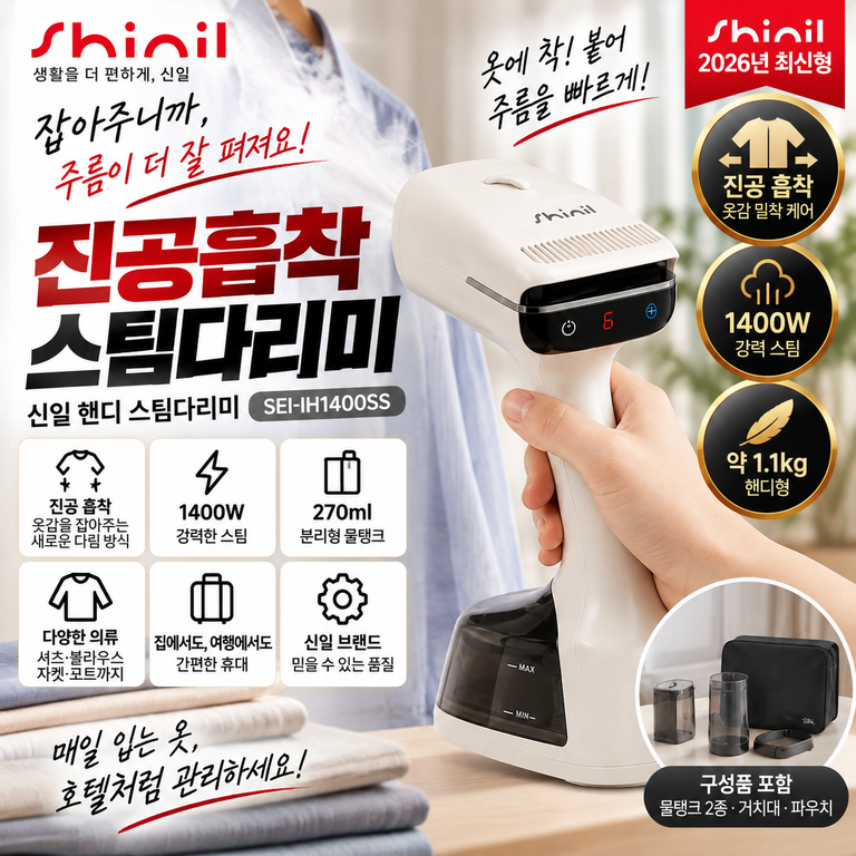 신일 진공 스팀다리미 SEI-IH1400SS 270ml 핸디형 구성·후기 확인